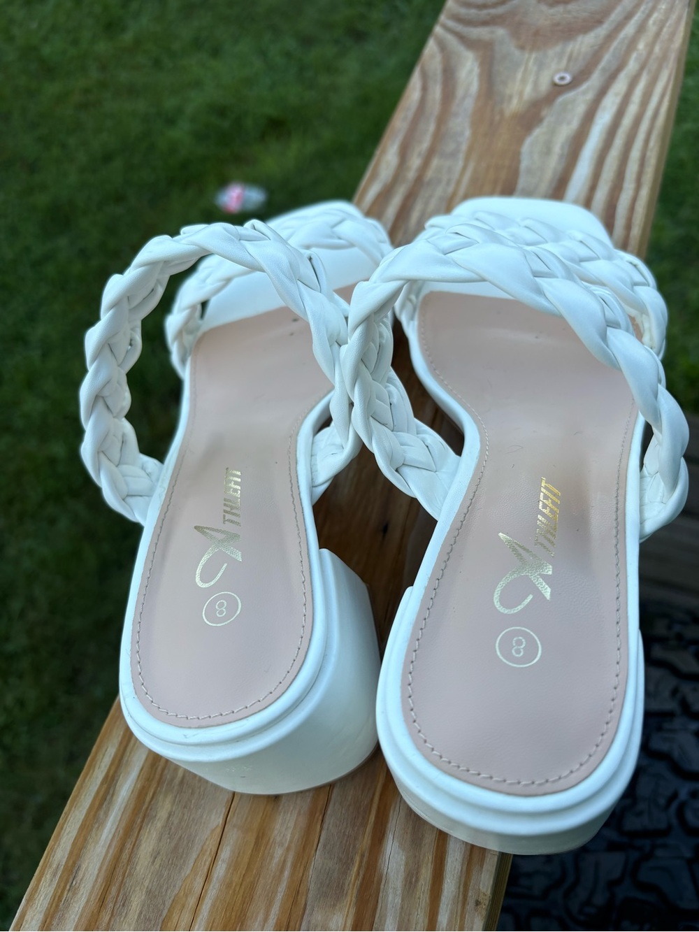 Womens White Braided Strap Slide Sandals - Picture 2 of 4